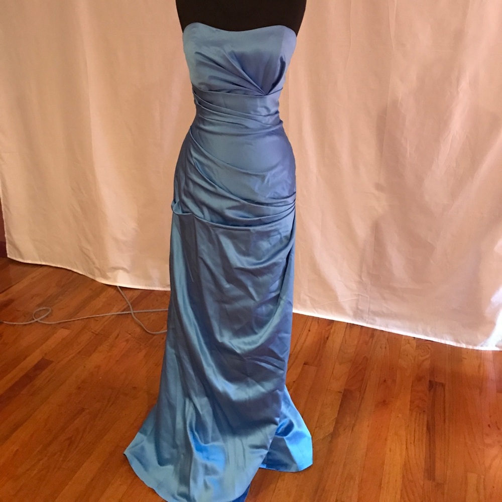 Asymmetrical Ruched Blue Strapless Gown